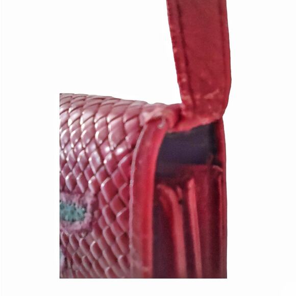 CORA JACOBS Vintage 90s Red Shoulder Bag Reed Snakeskin Purse Designer Handbag - Picture 10 of 15
